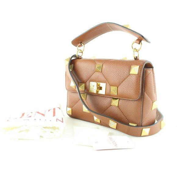 Valentino Caramel Brown Roma Stud 2way Crossbody Hammered GHW 1VAL0509 - Picture 12 of 12